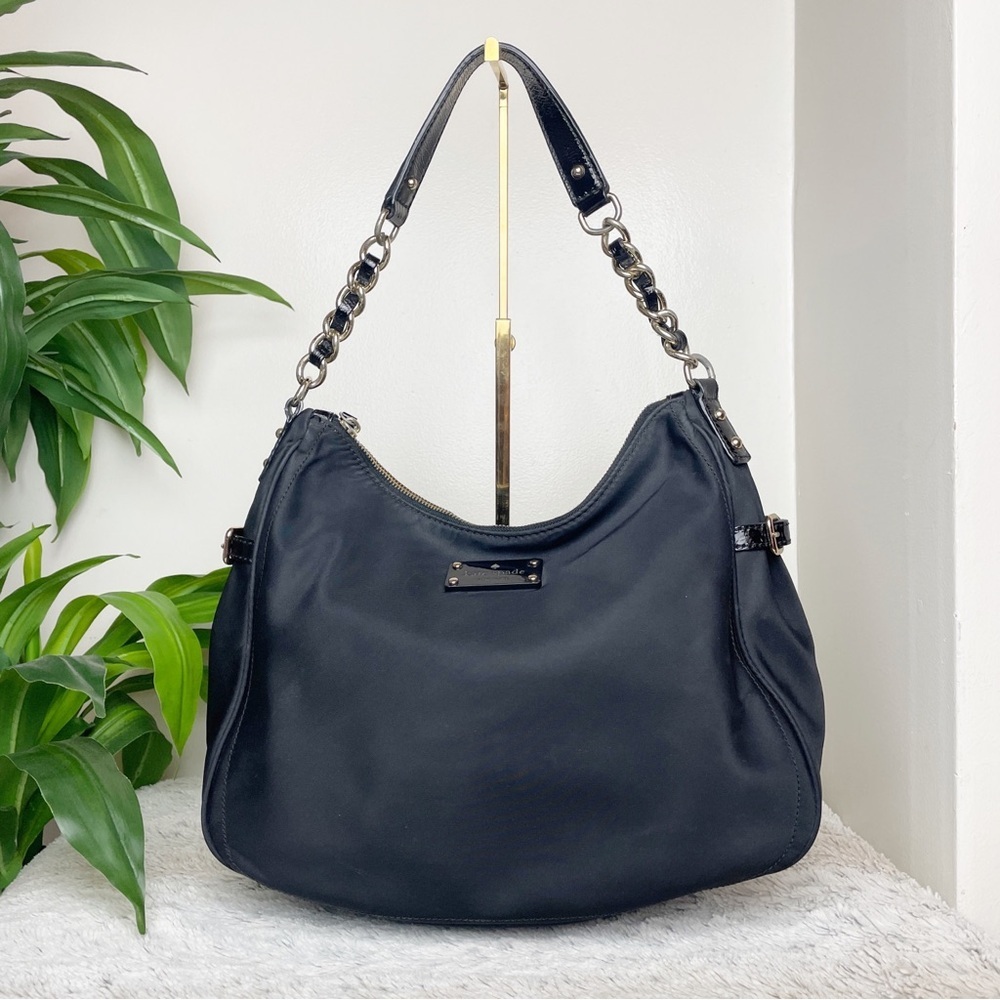 Kate Spade Nylon Black Hobo Shoulder Bag with chain link handle